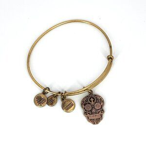 Alex and Ani Day of The Dead Calavera Bangle Gold Finish Expands 2"-3.5"